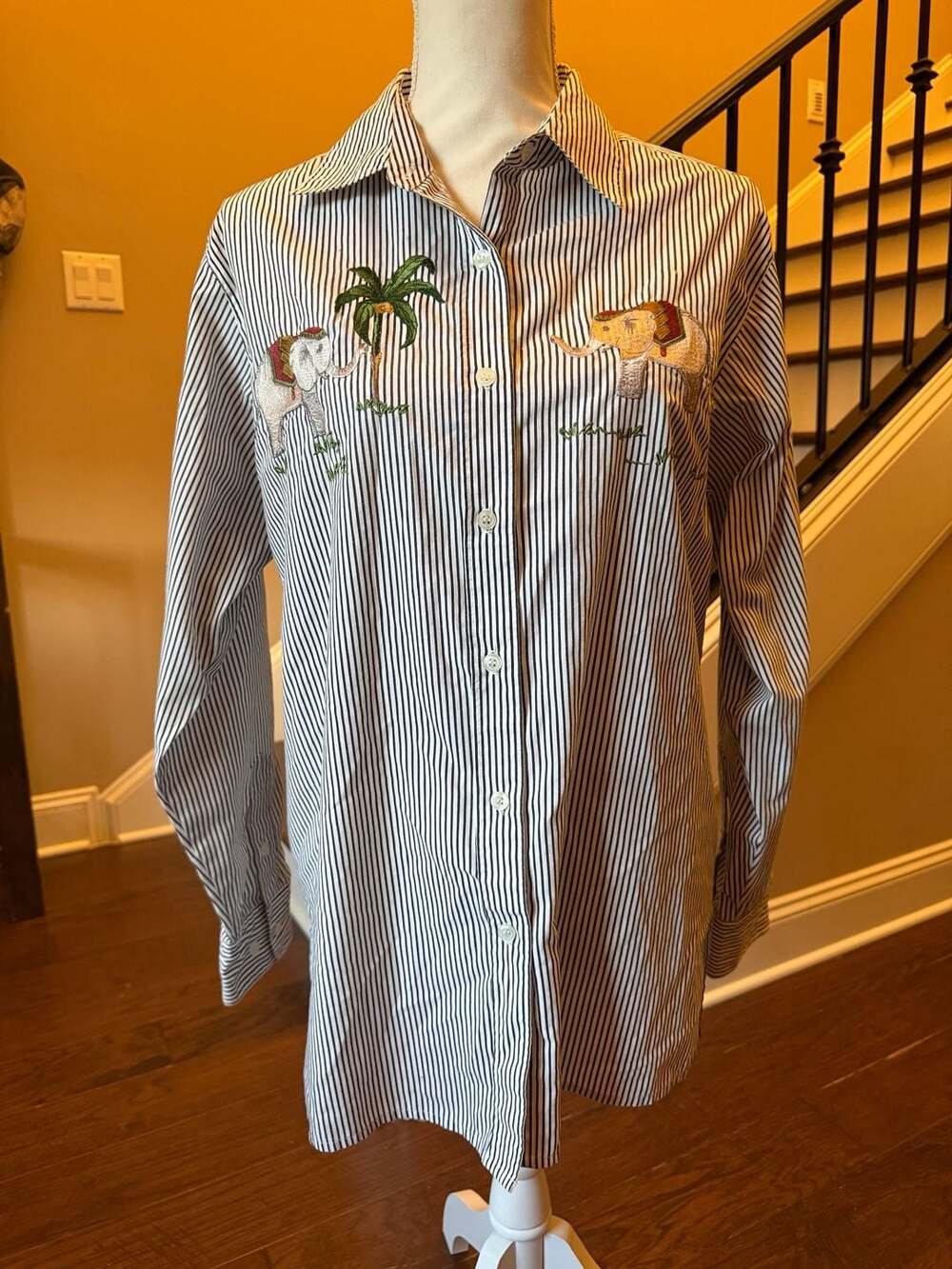 The Quacker Factory Vintage Elephant Embroidered Button Down Shirt